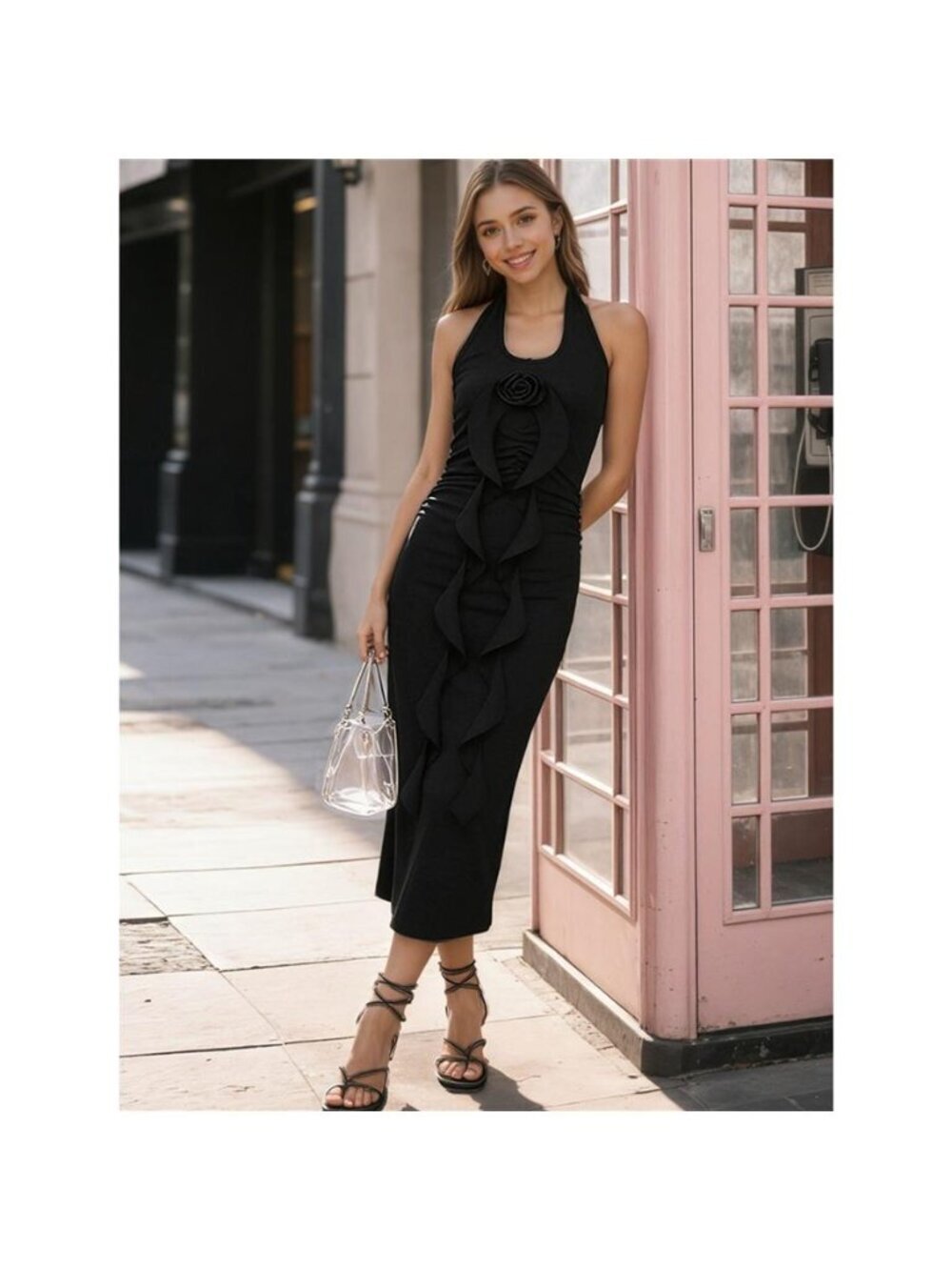 Halter Neck Ruffle Midi Dress